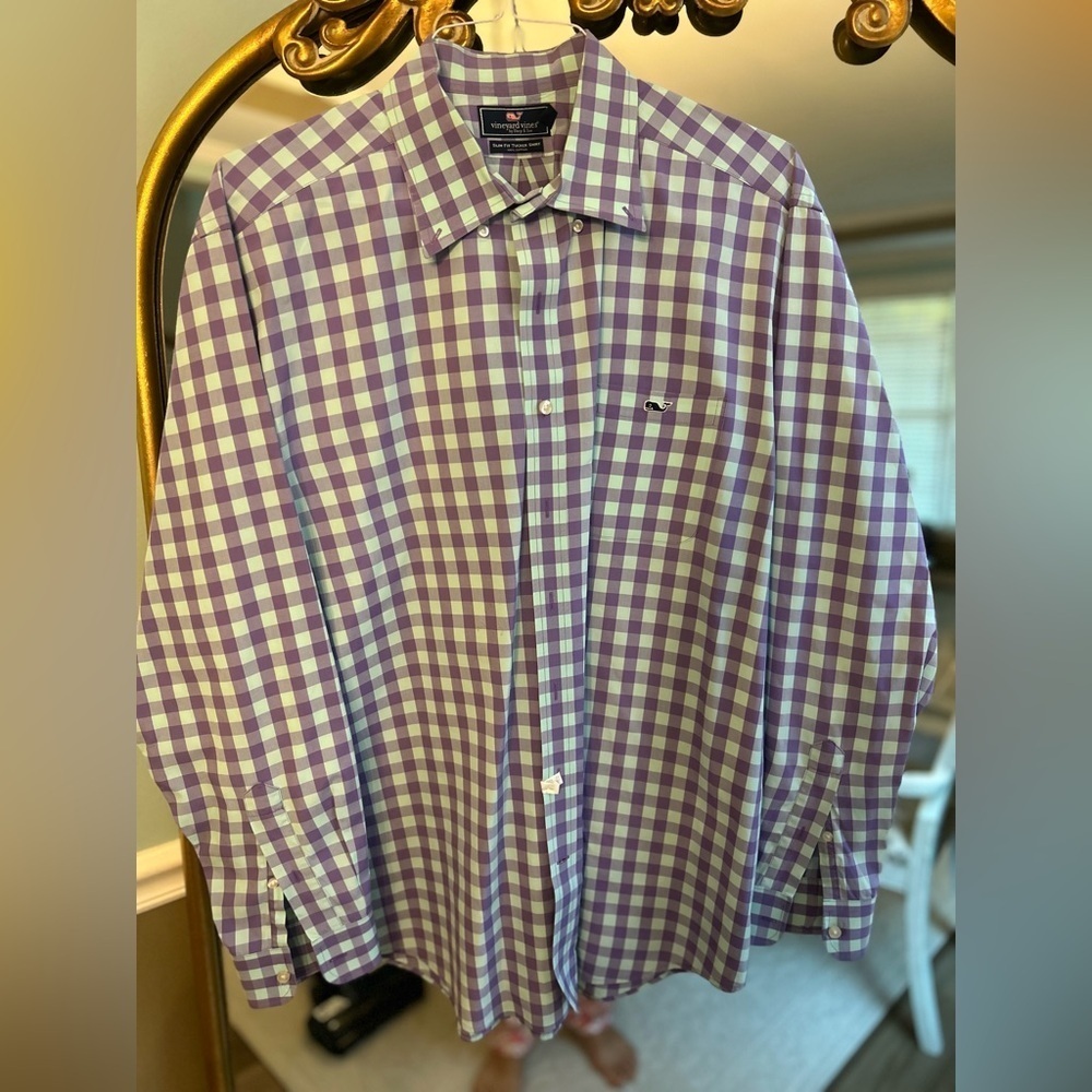 Men’s Vineyard Vines Slim Fit Tucker Shirt Purple and Aqua Checkered Men's Shirt